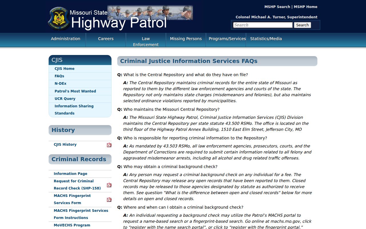 Missouri State Highway Patrol restricted system and local referral notice