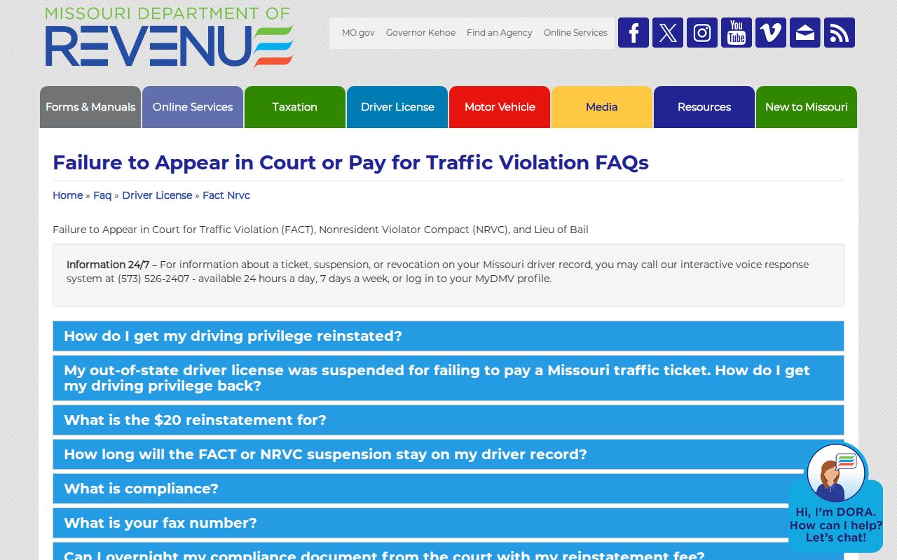 Missouri Department of Revenue traffic compliance instructions